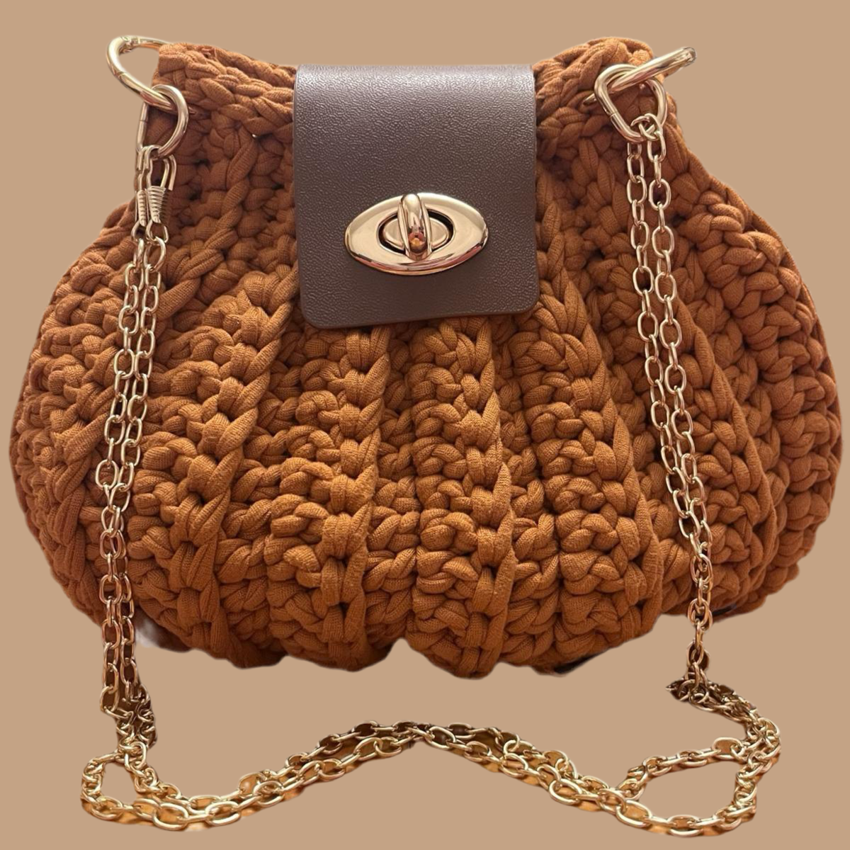 Handmade Crochet Women's Shoulder Bag in Reddish Brown