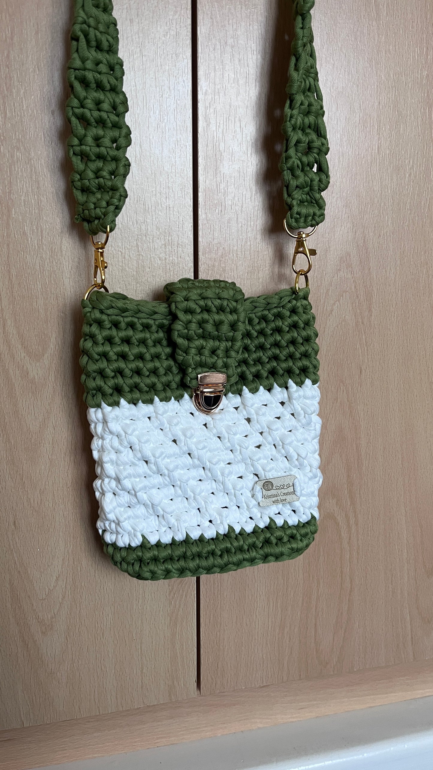 Green and white colours cross body bag