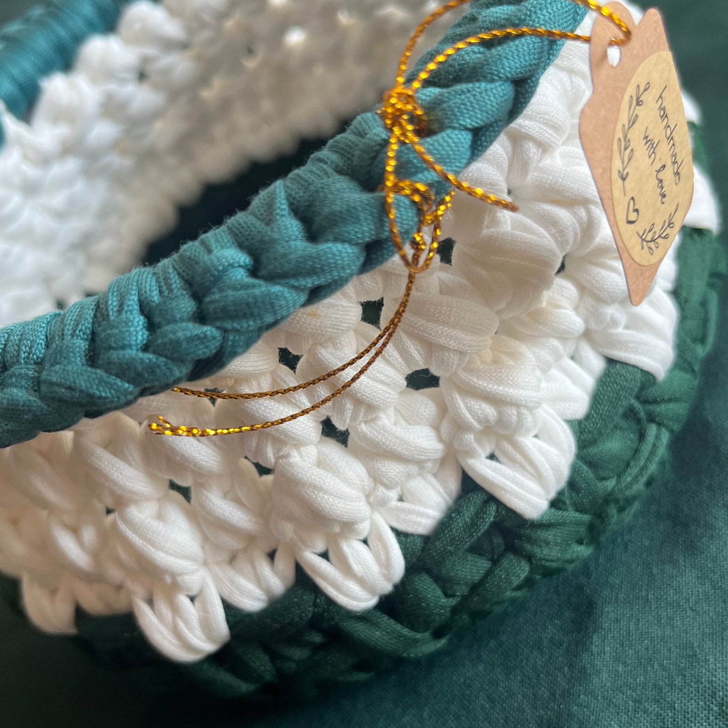 Green and white basket