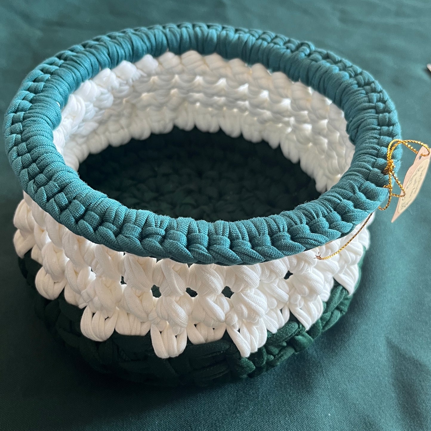 Green and white basket