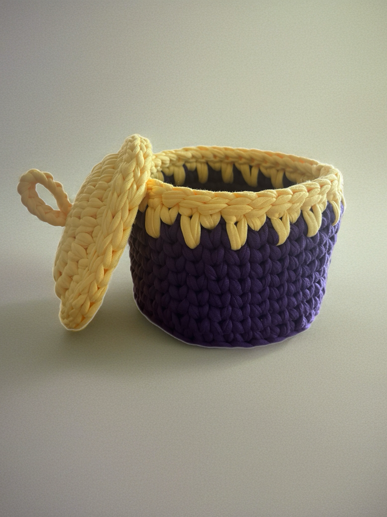 Purple-yellow basket with lid