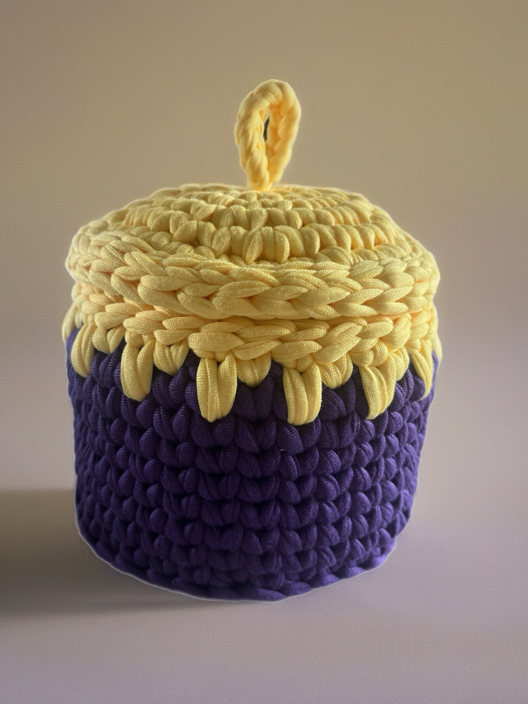 Purple-yellow basket with lid