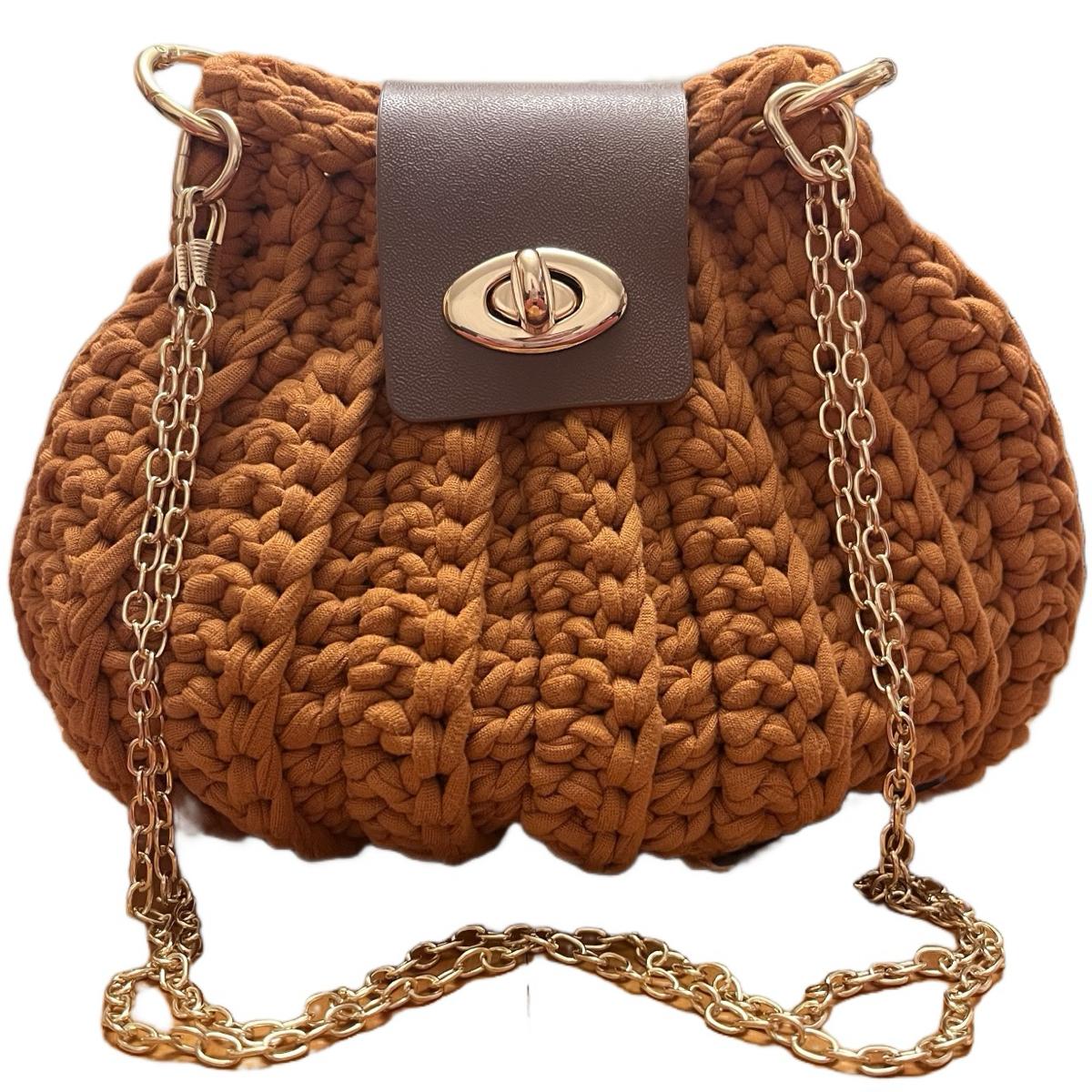 Handmade Crochet Women's Shoulder Bag in Reddish Brown
