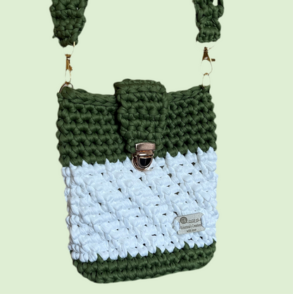 Green and white colours cross body bag