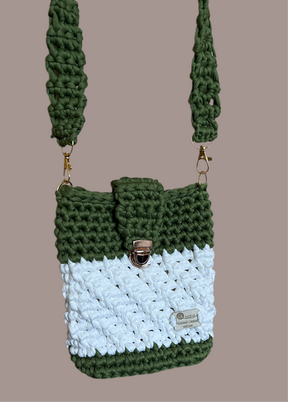Green and white colours cross body bag