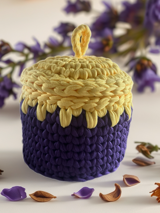 Purple-yellow basket with lid